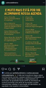 Cultura de Limeira Acesse para ver a programação completa : https://www.instagram.com/culturadelimeira/